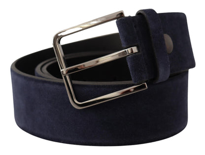 Marineblauer Samtledergürtel mit silberner Logoschnalle