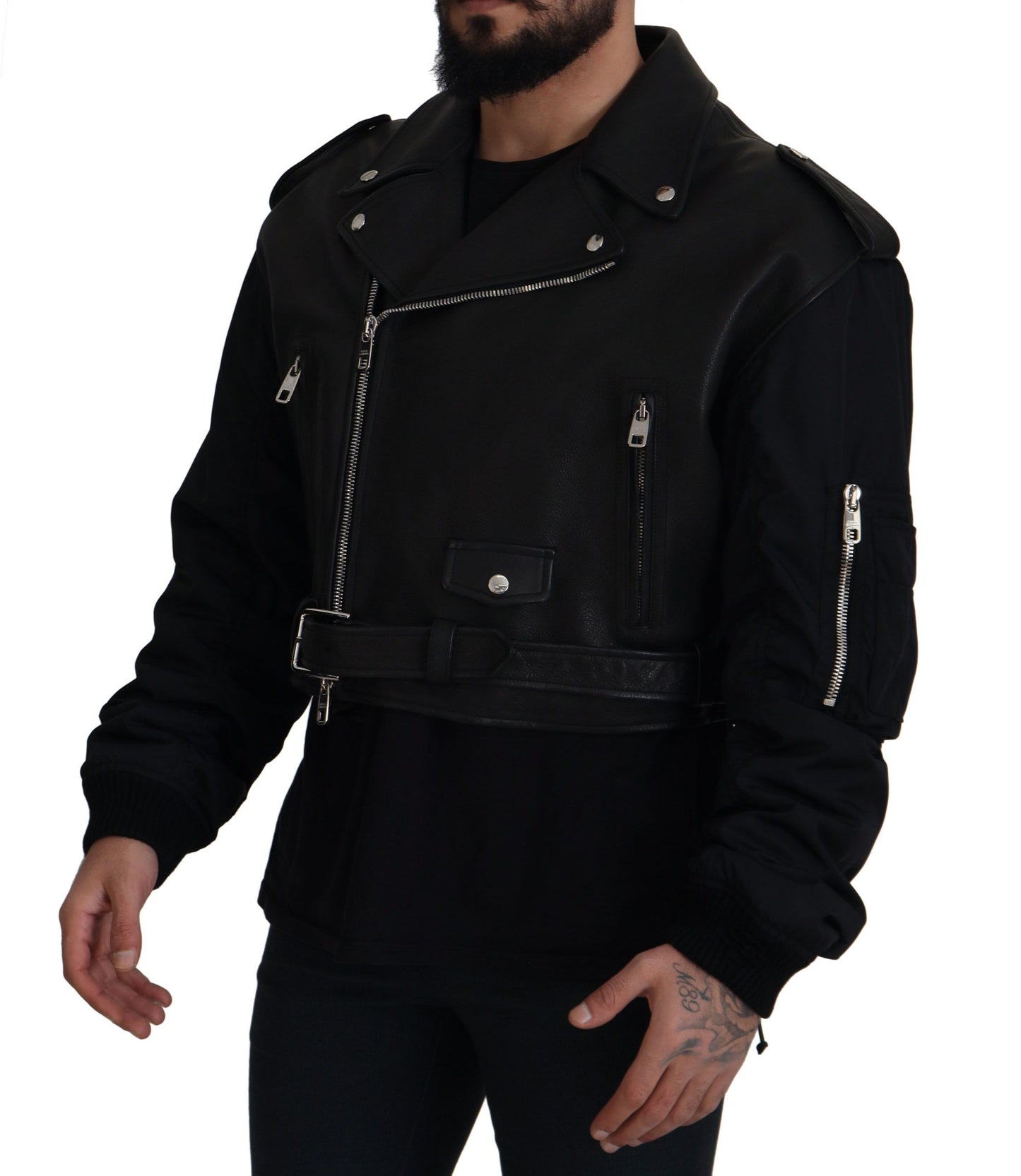 Schwarzer Polyester Bikermantel Zipper Jacke