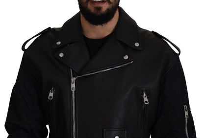 Schwarzer Polyester Bikermantel Zipper Jacke
