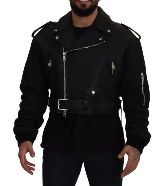 Schwarzer Polyester Bikermantel Zipper Jacke