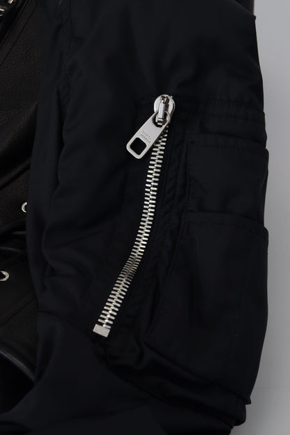 Schwarzer Polyester Bikermantel Zipper Jacke