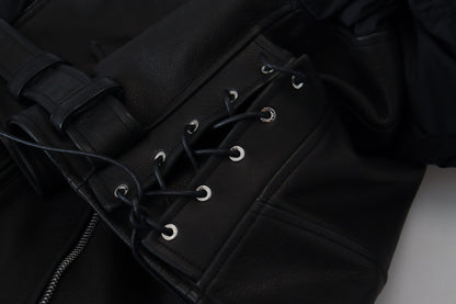 Schwarzer Polyester Bikermantel Zipper Jacke