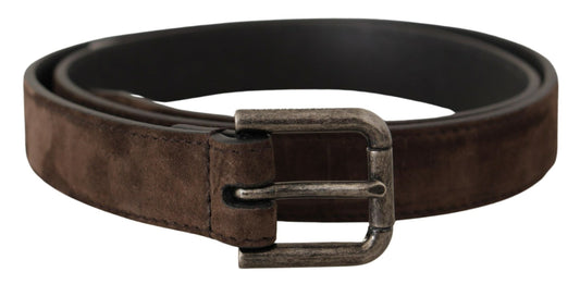 Brauner Samtleder Vintage Metall Logo Schnalle Gürtel