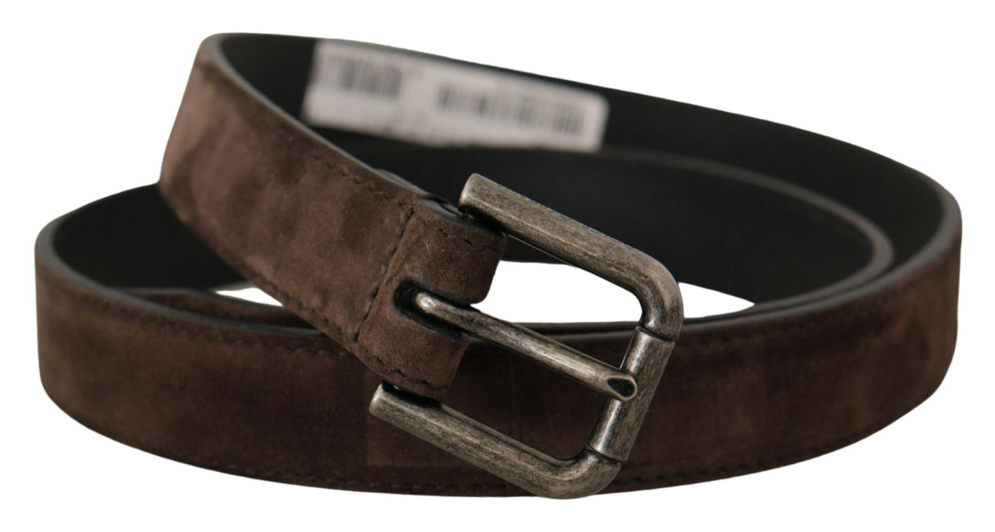 Brauner Samtleder Vintage Metall Logo Schnalle Gürtel