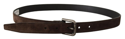 Brauner Samtleder Vintage Metall Logo Schnalle Gürtel