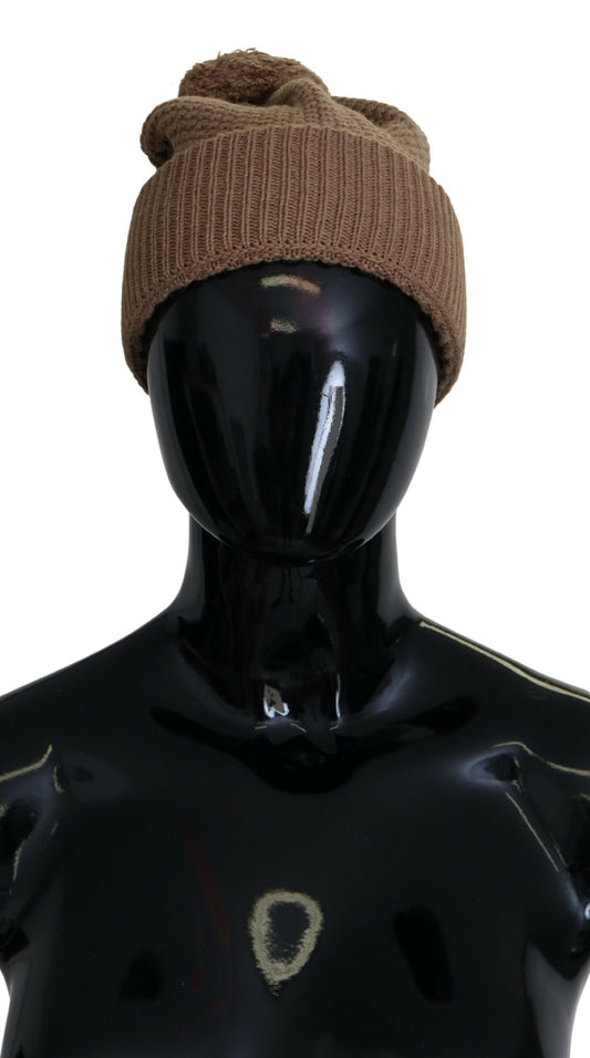 Brown Solid gestrickt Pelz Ball Winter Beanie Hut