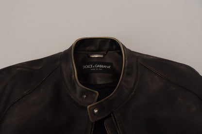 Schwarzer Leder Bikermantel mit Reißverschluss Jacke