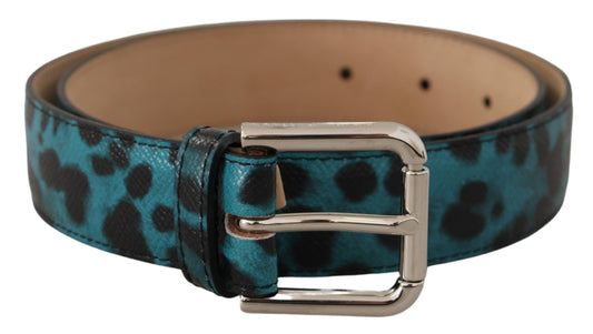 Blauer Leopard Print Leder Logo Metallschnalle Gürtel