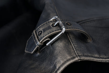 Schwarzer Leder Bikermantel mit Reißverschluss Jacke