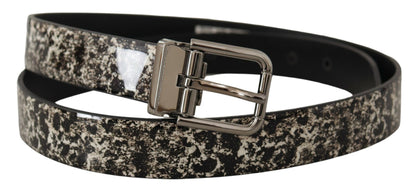 Schwarzer Marmor Print Leder Silberne Logoschnalle Gürtel