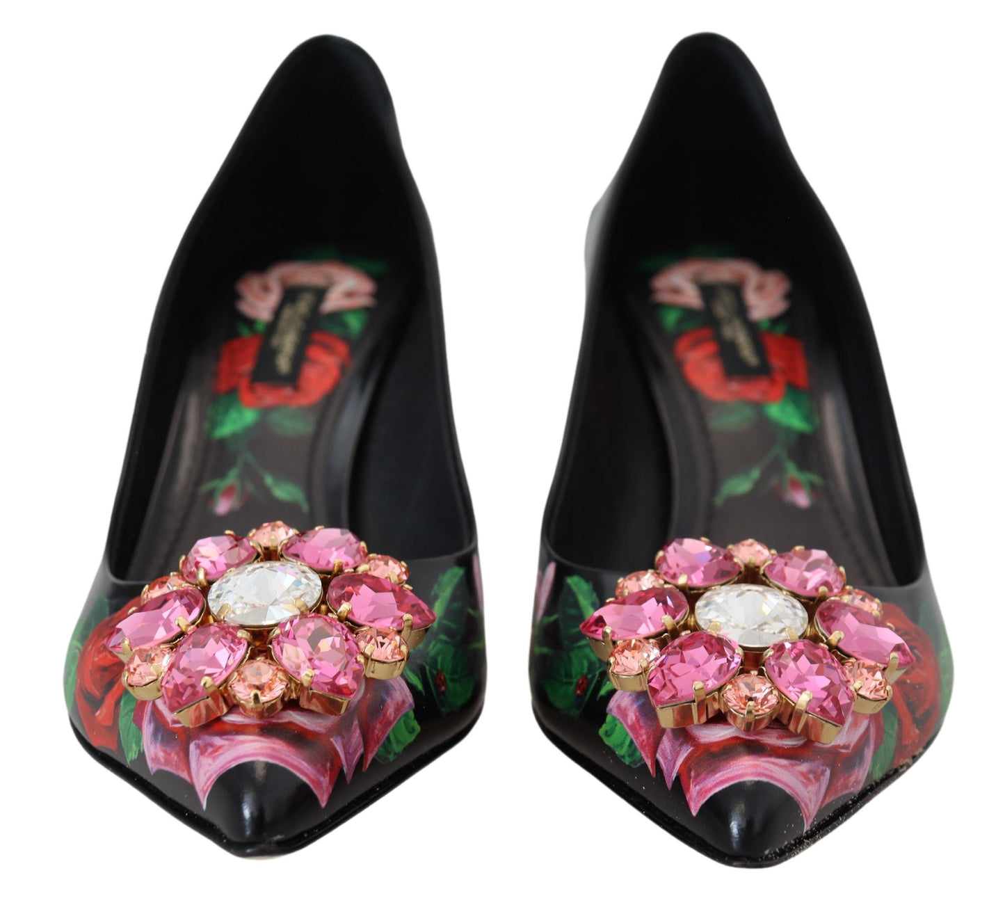 Schwarz Floral Print Crystal Heels Pumps Schuhe