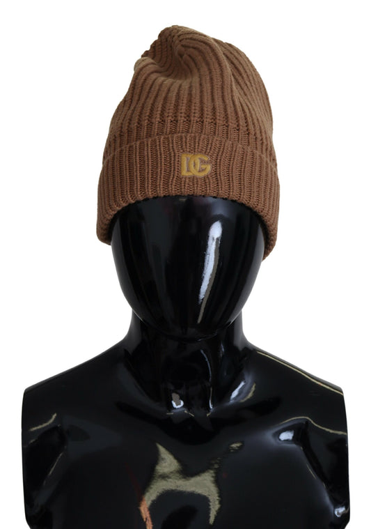 Braun gestrickt DG Logo Frauen Winter Beanie Mütze Hut