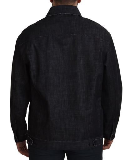 Schwarze Baumwoll-Denimjacke mit Knopfleiste