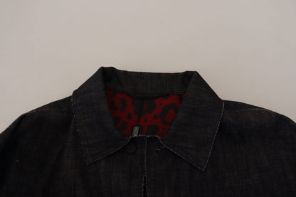 Schwarze Baumwoll-Denimjacke mit Knopfleiste