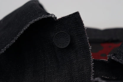 Schwarze Baumwoll-Denimjacke mit Knopfleiste