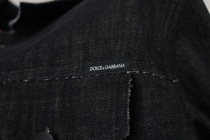 Schwarze Baumwoll-Denimjacke mit Knopfleiste