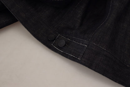 Schwarze Baumwoll-Denimjacke mit Knopfleiste