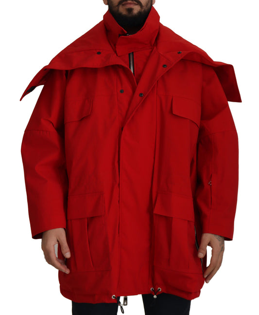 Rote Polyester Windbreaker Jacke mit durchgehendem Reißverschluss