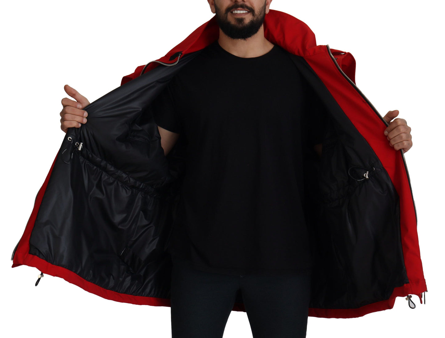 Rote Polyester Windbreaker Jacke mit durchgehendem Reißverschluss