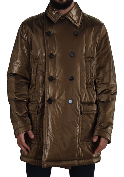 Bronze Nylon Kragen Double Breasted Jacke