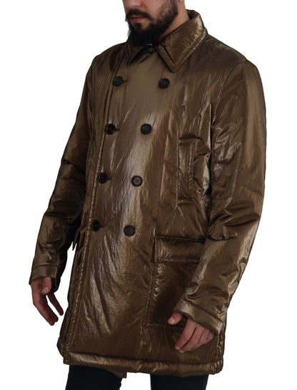 Bronze Nylon Kragen Double Breasted Jacke