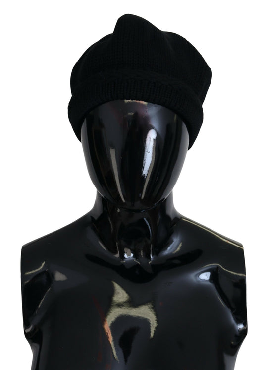 Schwarze Schurwolle Frauen Winter Beanie Mütze Hut