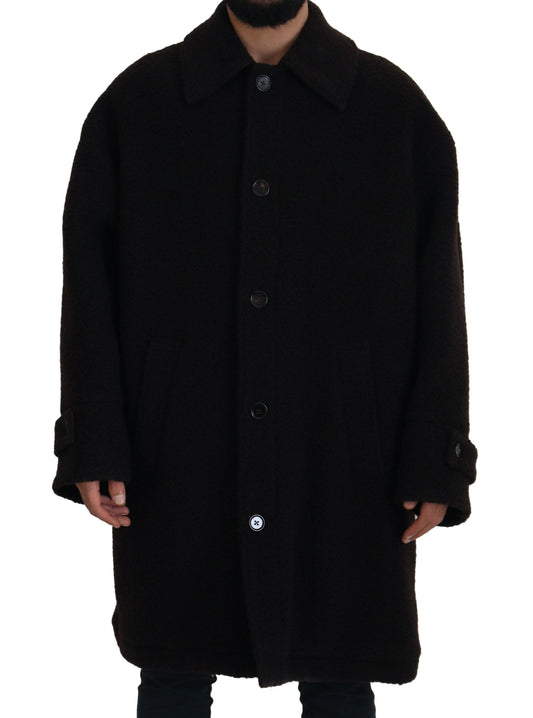 Schwarzer Alpaka Button Down Trenchcoat Jacke