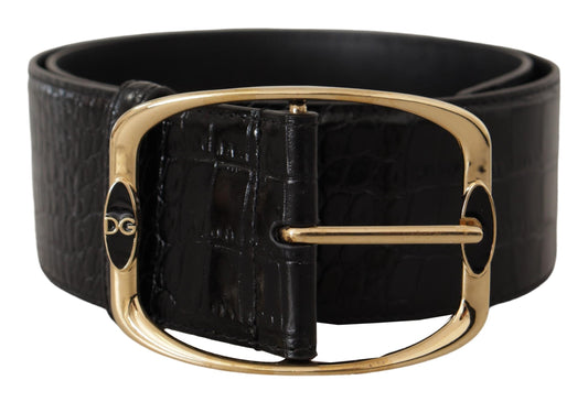 Schwarzer Krokodil Print Gold Metall DG Logo Schnalle Gürtel