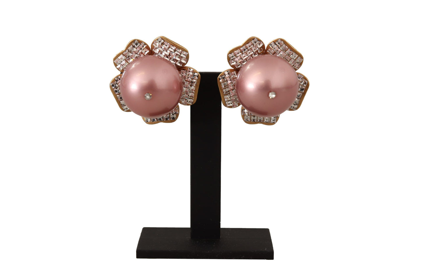 Goldfarbene Maxi Faux Pearl Floral Clip-on-Schmuck-Ohrringe