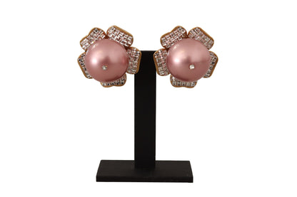 Goldfarbene Maxi Faux Pearl Floral Clip-on-Schmuck-Ohrringe