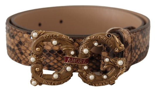 Brauner Amore Exotisches Leder DG Logo Schnallengürtel