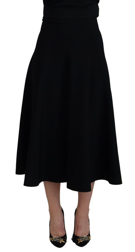 Schwarzer Midirock aus Viskose mit hoher Taille und A-Linie