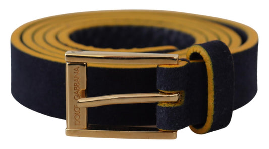 Blaues Wildleder Gelbgold Metall Logo Schnalle Gürtel