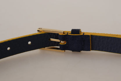 Blaues Wildleder Gelbgold Metall Logo Schnalle Gürtel