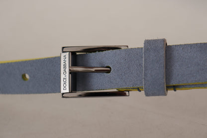 Blauer Wildledergürtel mit Logo-Gravur und Schnalle