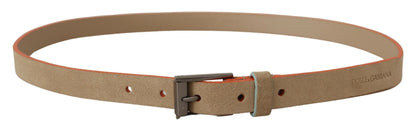 Nude Beige Skinny Gürtel mit Logo-Gravur und Gürtelschnalle