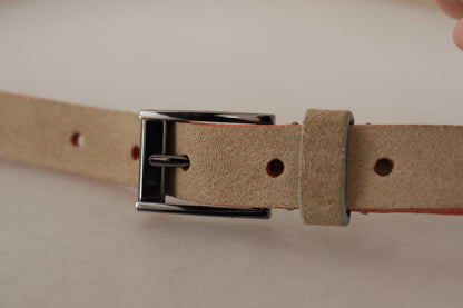 Nude Beige Skinny Gürtel mit Logo-Gravur und Gürtelschnalle
