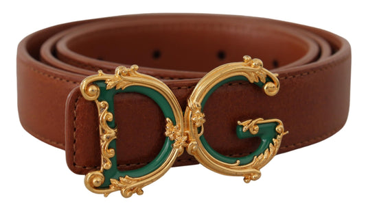 Braunes Leder Barock Gold DG Logo Gürtelschnalle