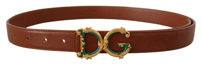 Braunes Leder Barock Gold DG Logo Gürtelschnalle