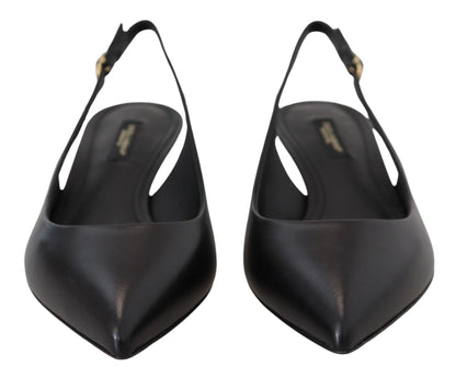 Schwarz Leder Slingbacks Heels Pumps Schuhe