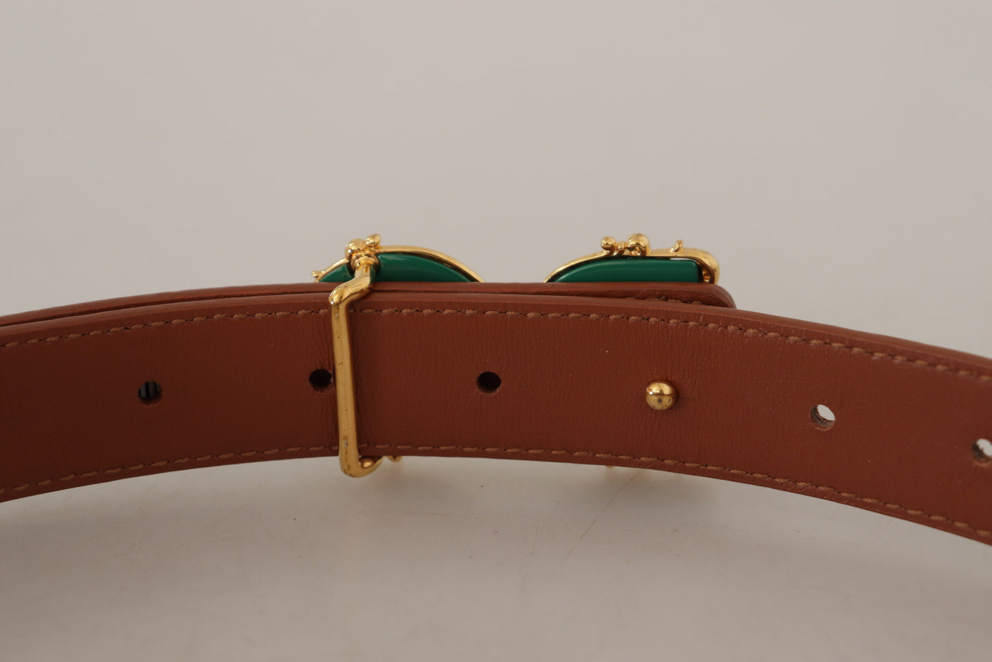 Braunes Leder Barock Gold DG Logo Gürtelschnalle