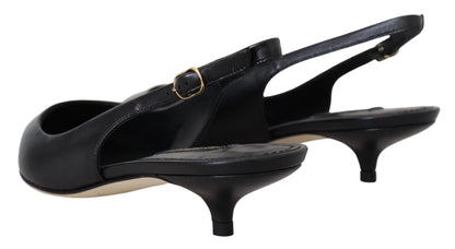 Schwarz Leder Slingbacks Heels Pumps Schuhe