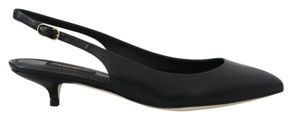 Schwarz Leder Slingbacks Heels Pumps Schuhe