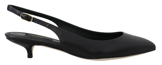 Schwarz Leder Slingbacks Heels Pumps Schuhe