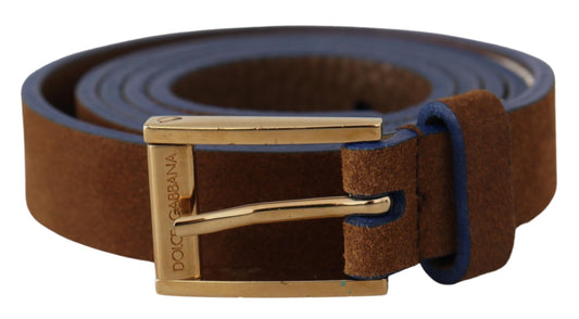 Dunkelbraun Blau Leder Gold Metall Schnalle Gürtel