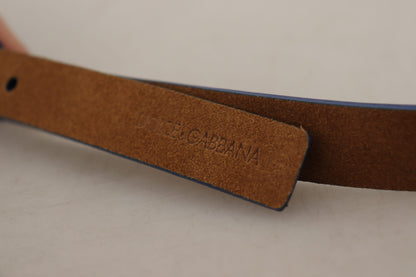 Dunkelbraun Blau Leder Gold Metall Schnalle Gürtel