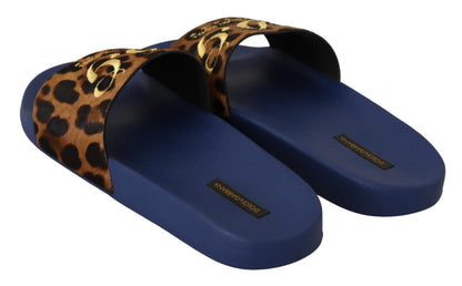 Blau Braun Leopard Logo Gummi Pantoffeln Schuhe