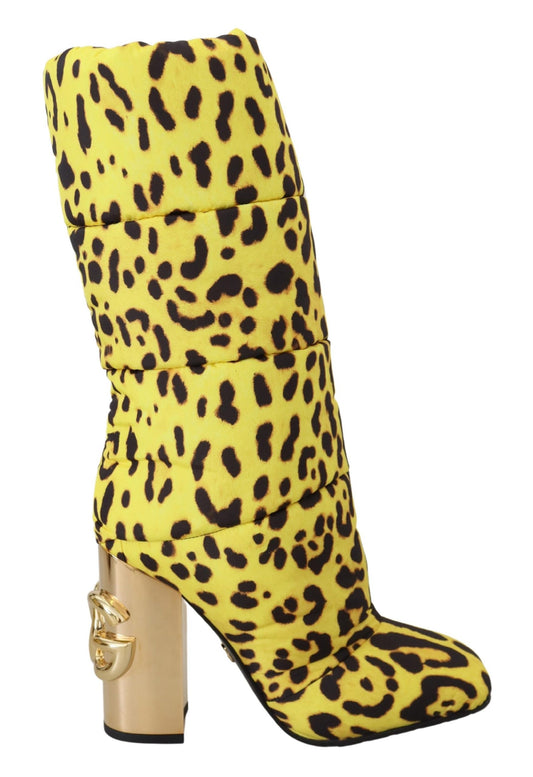 Gelbe Leopardenmuster gesteppte Stiefel Schuhe