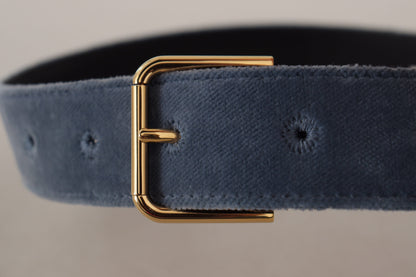 Marineblauer Samtgürtel mit goldener Metall-Logo-Gürtelschnalle