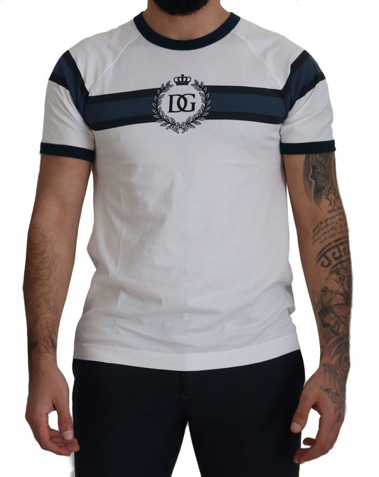 Weiß-blaues T-Shirt mit Rundhalsausschnitt aus Baumwolle